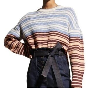 Cinq à Sept Striped Blue and Brown Sweater